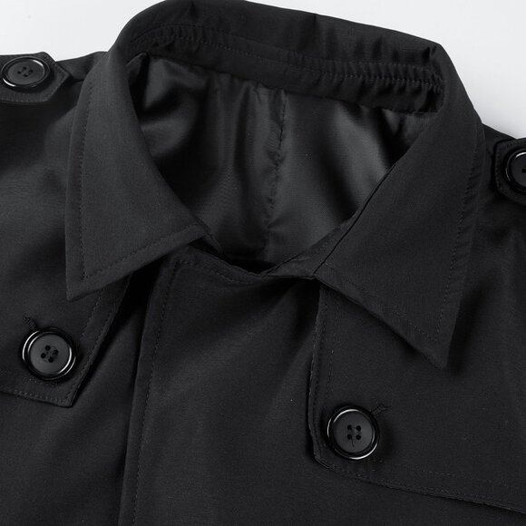 Black Preppy Mens Slant Pockets Button Up Trench Coat - Picture 7 of 7